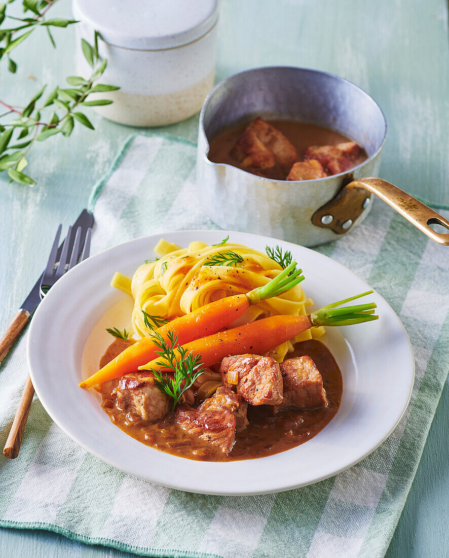 Veal ragout with carrots and ribbon noodles