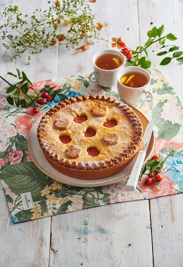 Pumpkin pie with nutmeg, cinnamon and lemon crust