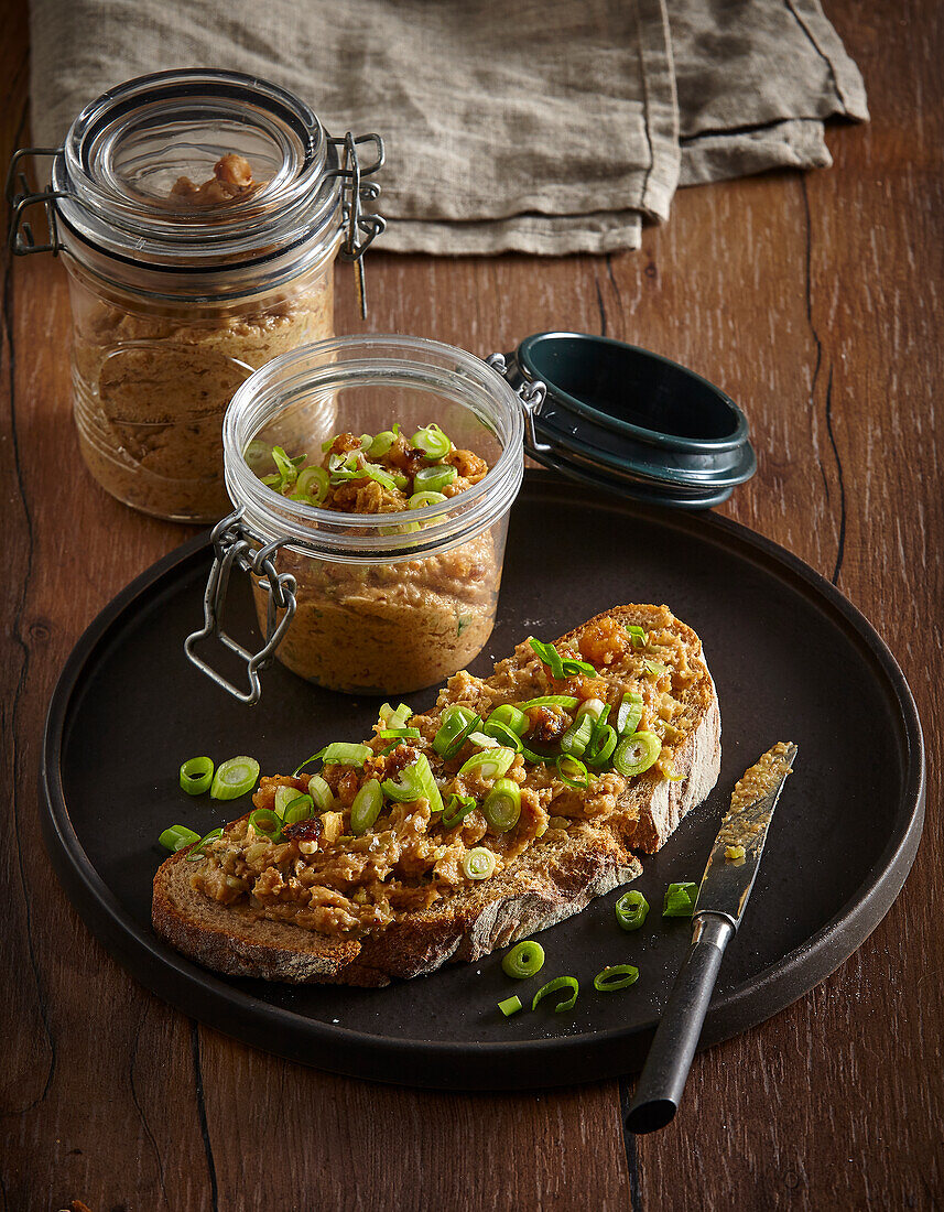 Greaves spread with garlic and spring onions