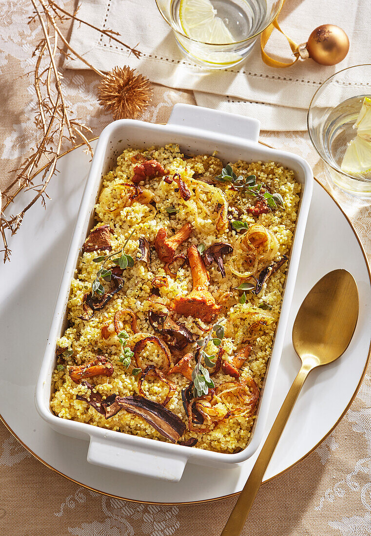 Millet and mushroom casserole with herbs