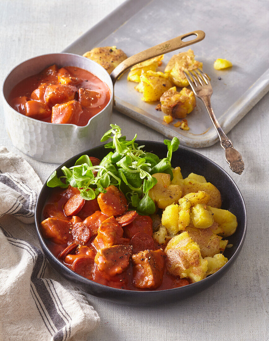 Stewed pork with chorizo and potatoes