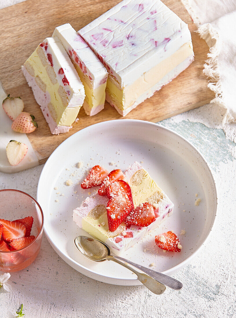 Frozen strawberry and vanilla trifle