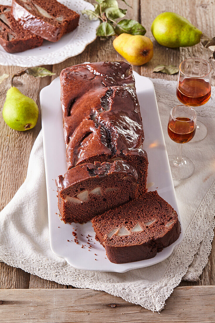 Chocolate spice cake with pears