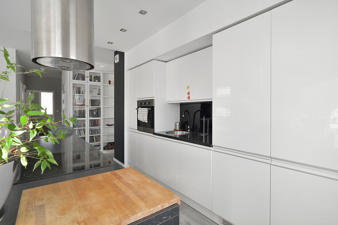 Modern kitchen with white cabinets