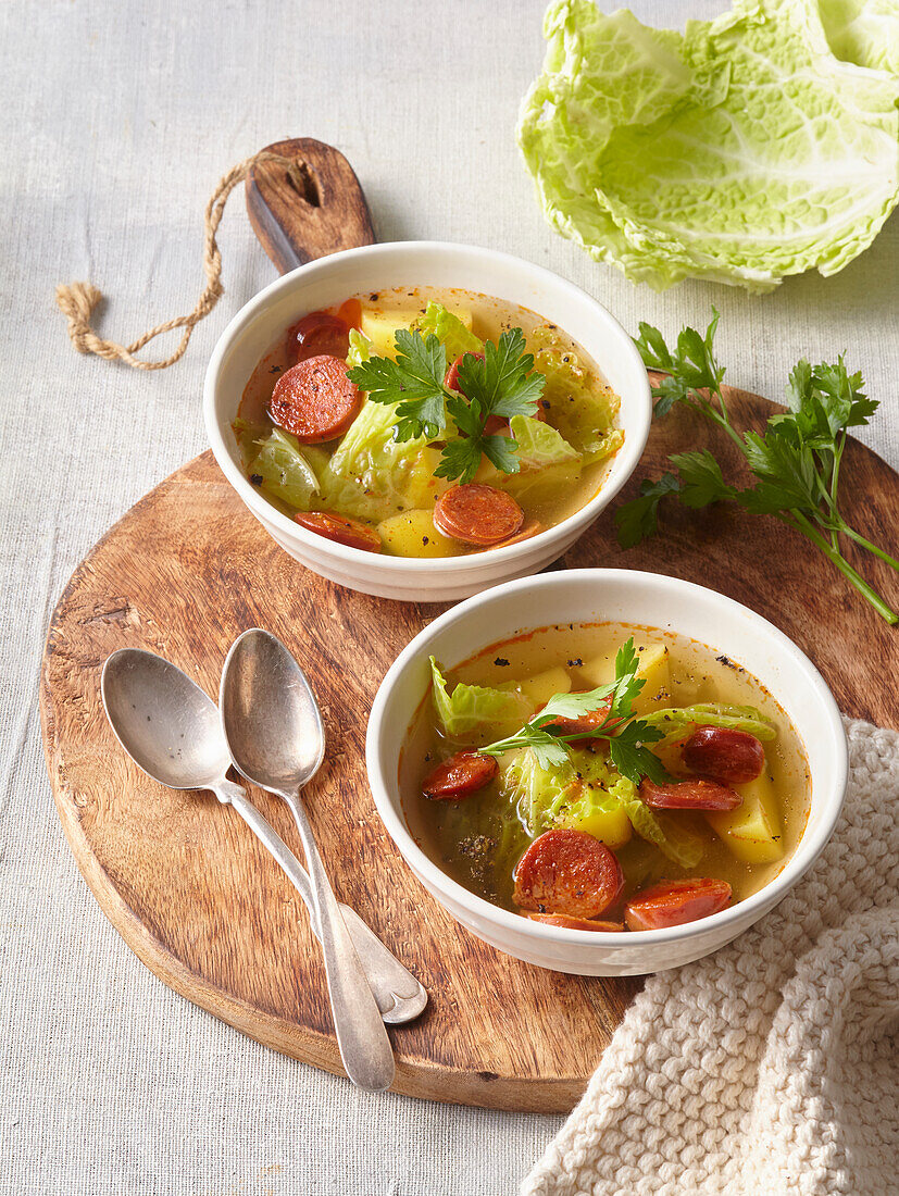 Cabbage soup with chorizo and potatoes