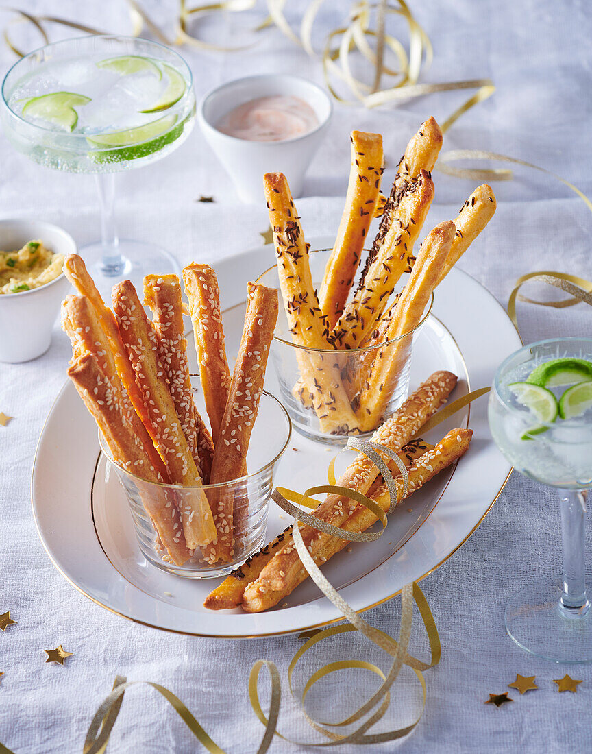 Savoury brimsen cheese sticks with garlic dip and herb tahini