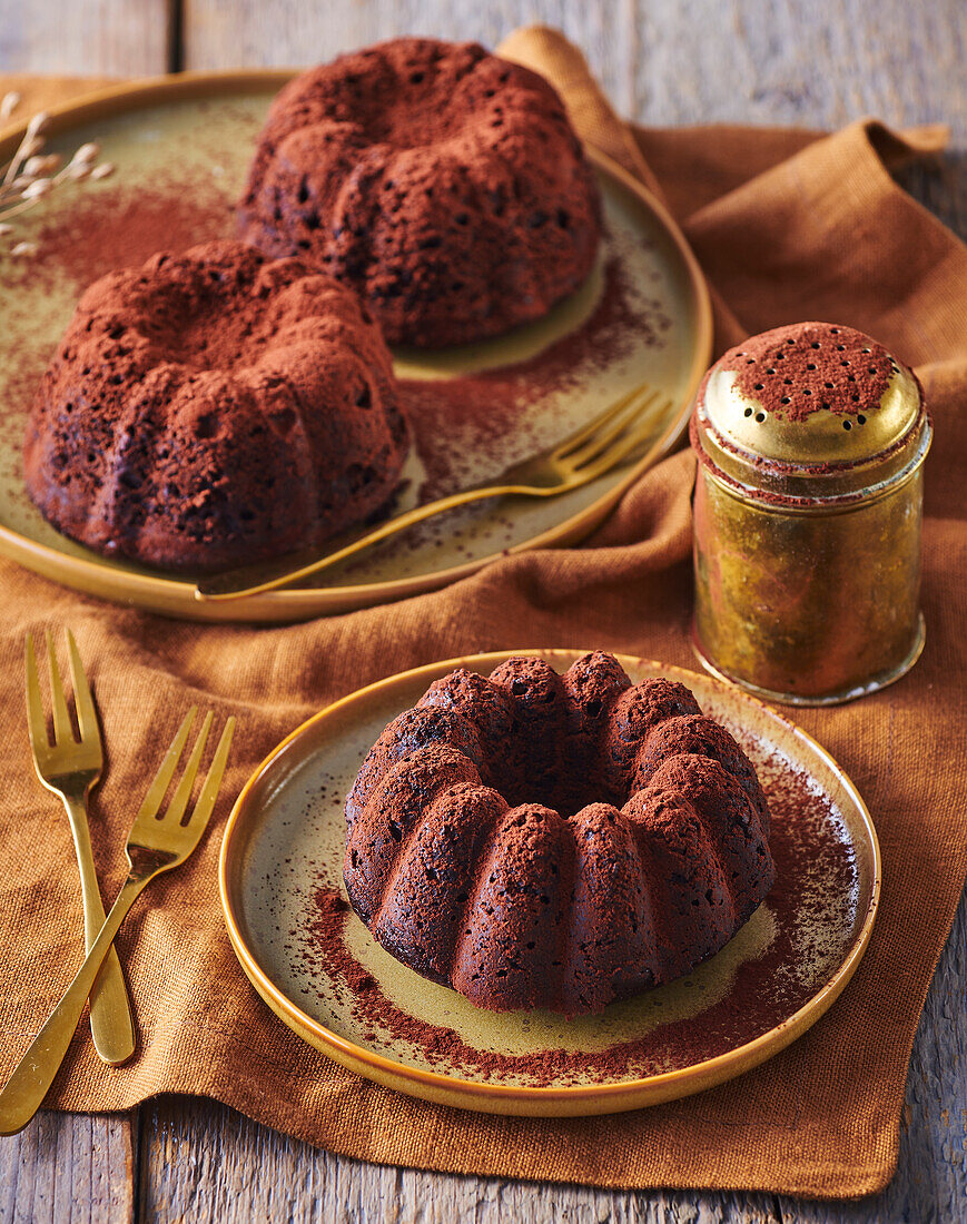 Chocolate chickpea bundt cake with cocoa powder