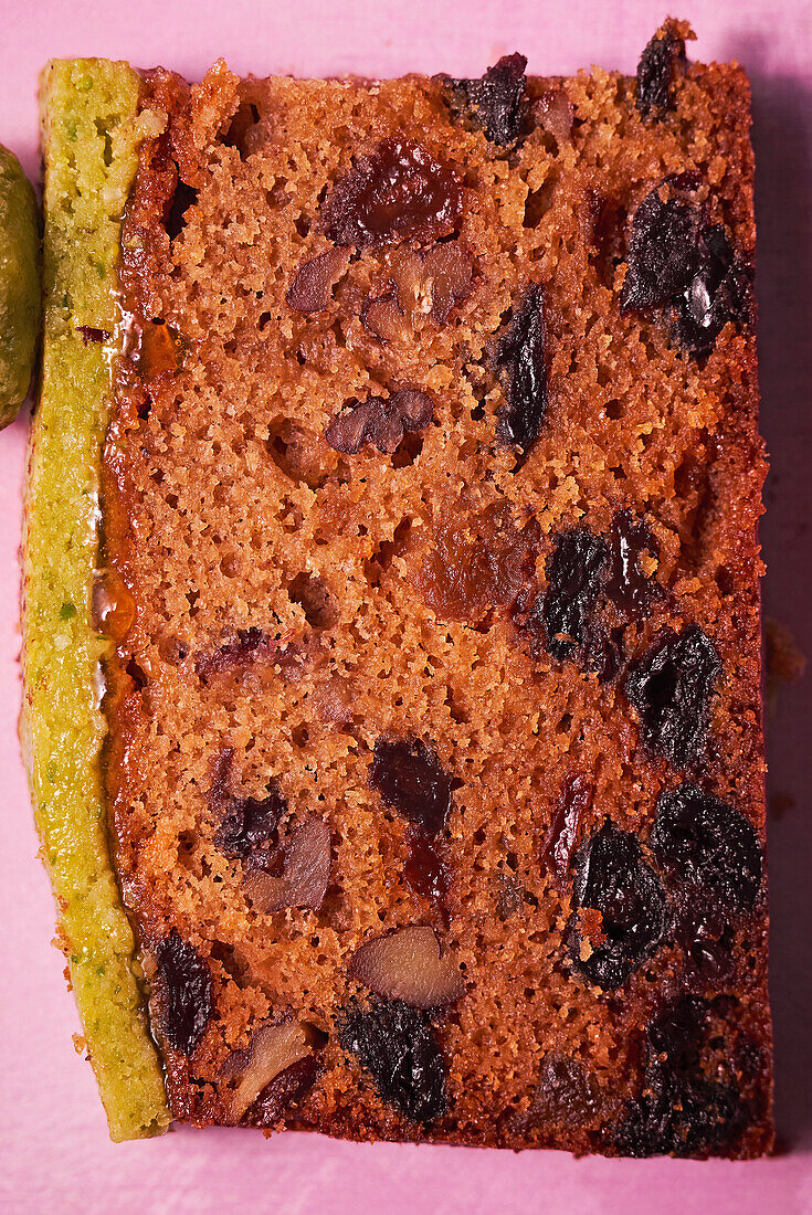 Simnel cake with sour cherries and pistachios