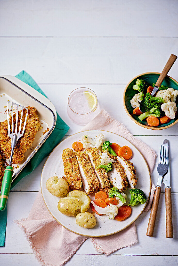 Breaded parmesan chicken with quick giardiniera