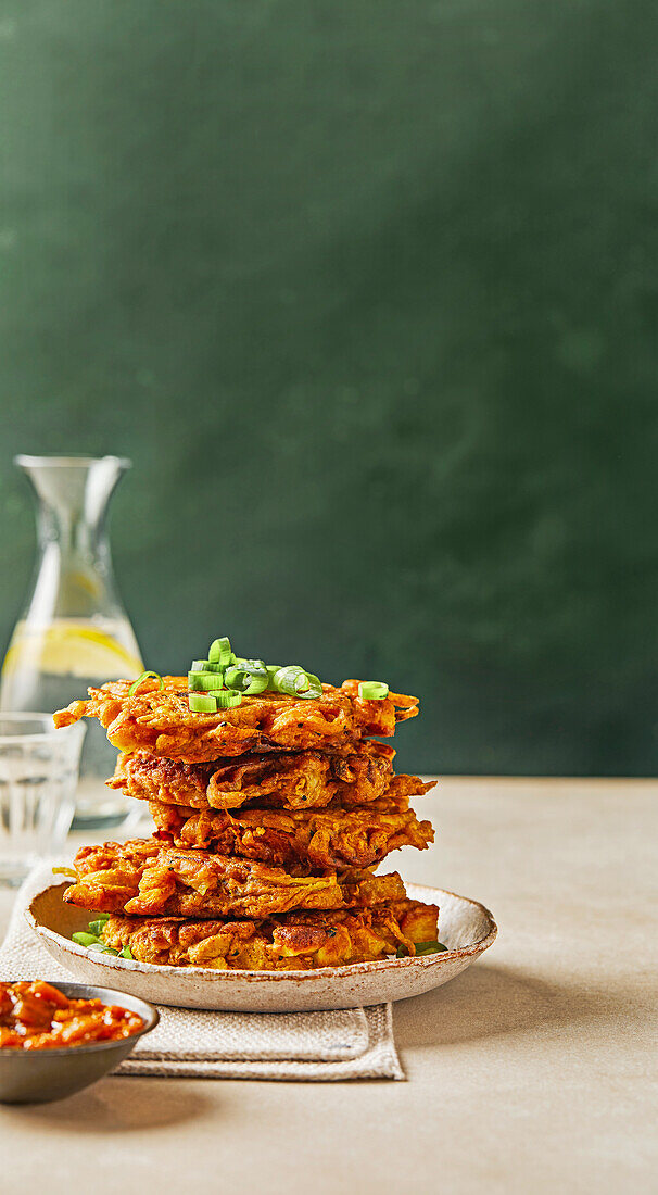 Vegetable tray fritters with spring onions