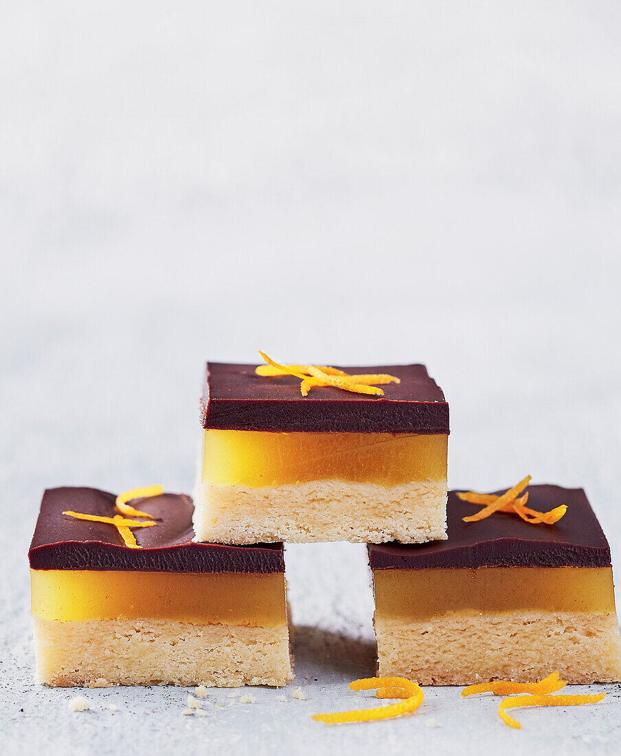 Three-layer jaffa cake slices