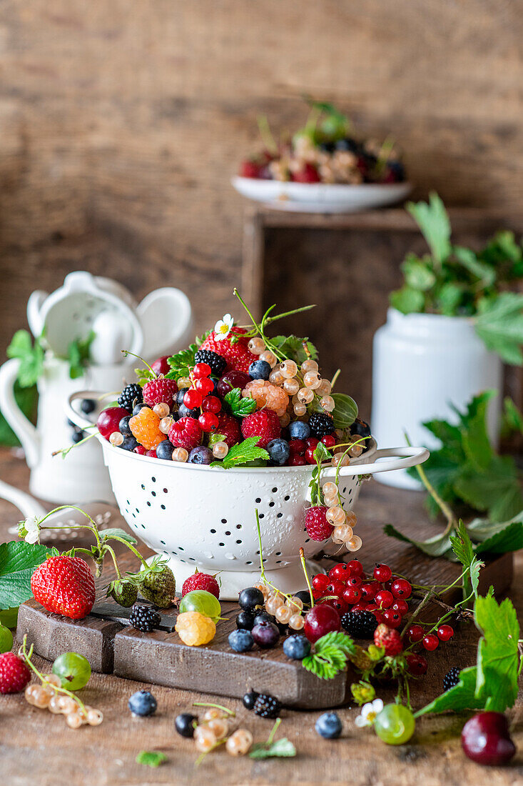 Fresh summer berries in a sieve