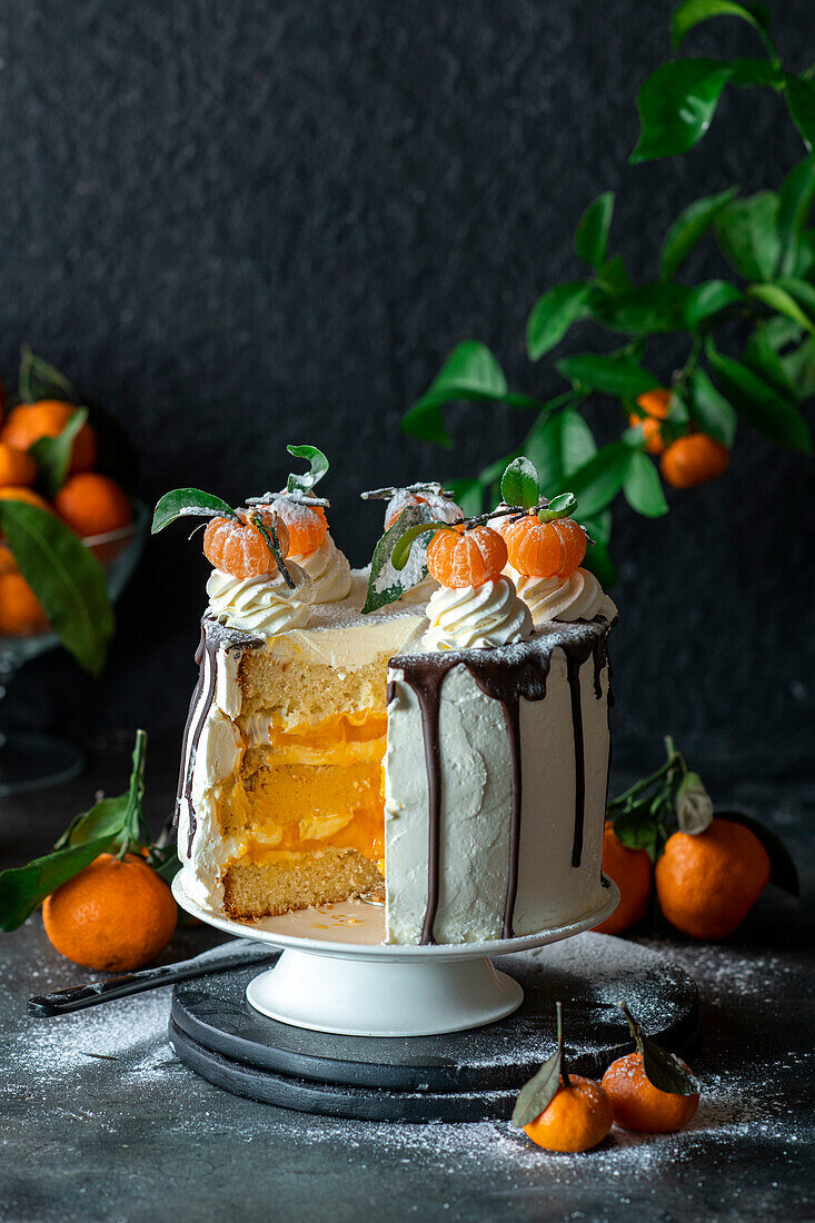 Clementinen-Buttercremetorte mit gebackener Käsekuchenschicht