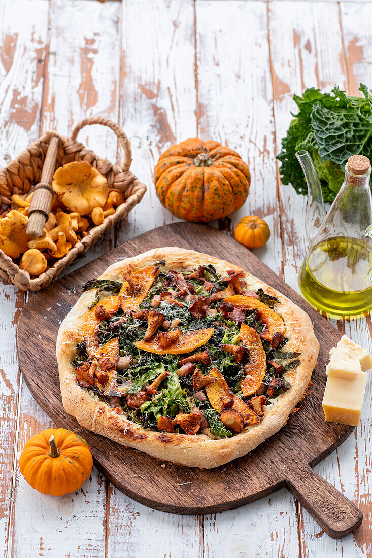 Pumpkin and savoy cabbage pizza