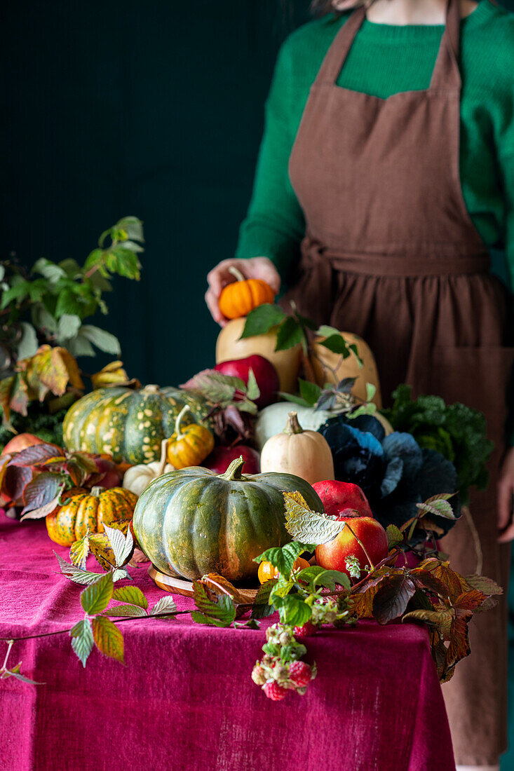 Autumnal still life with different types of pumpkin