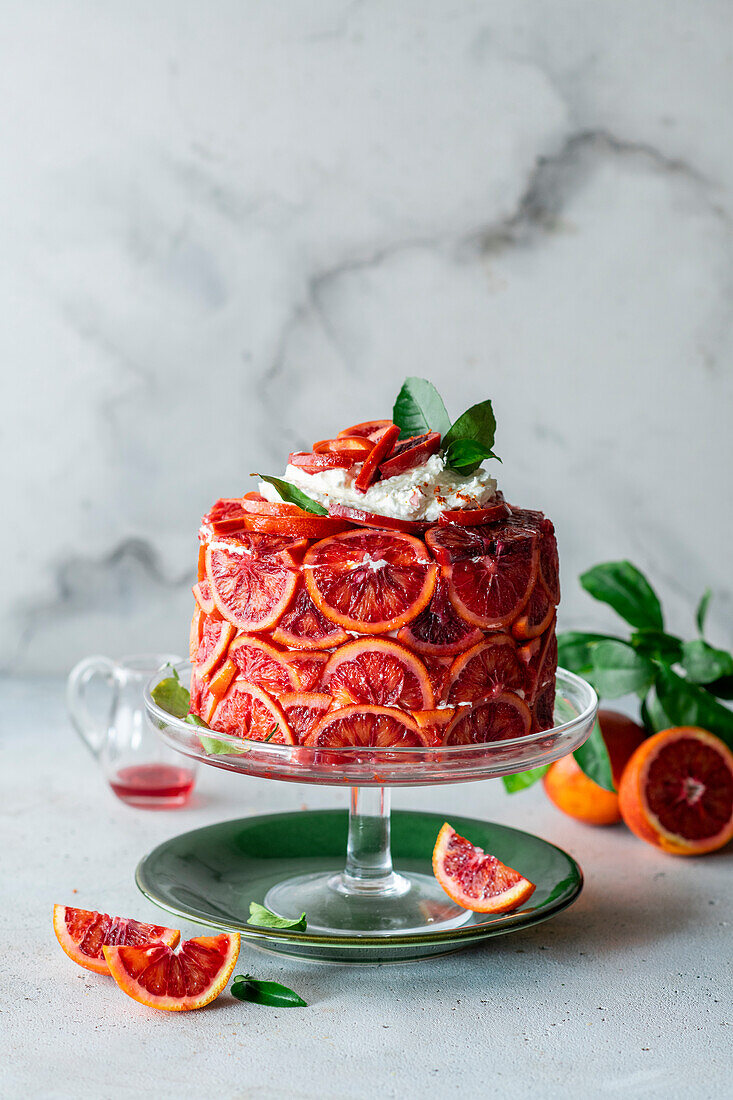 Blood orange tart with mint