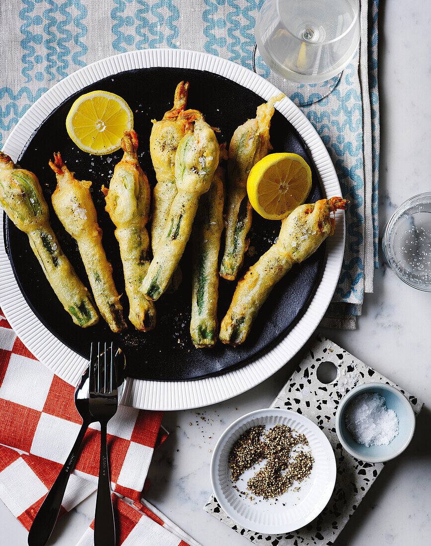 Courgette flowers wrapped in pastry