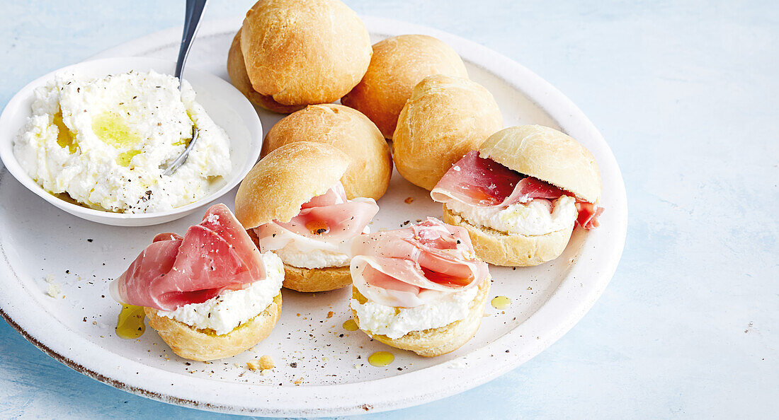 Fresh coccoli from the airfryer with ham and ricotta
