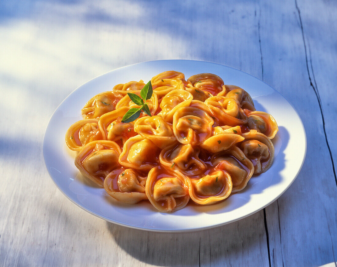 Tortellini in tomato sauce with basil