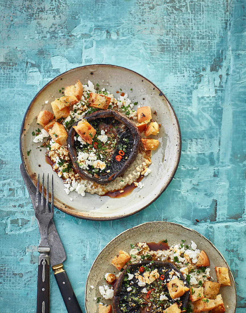 Grilled portobello mushrooms with baba ganoush