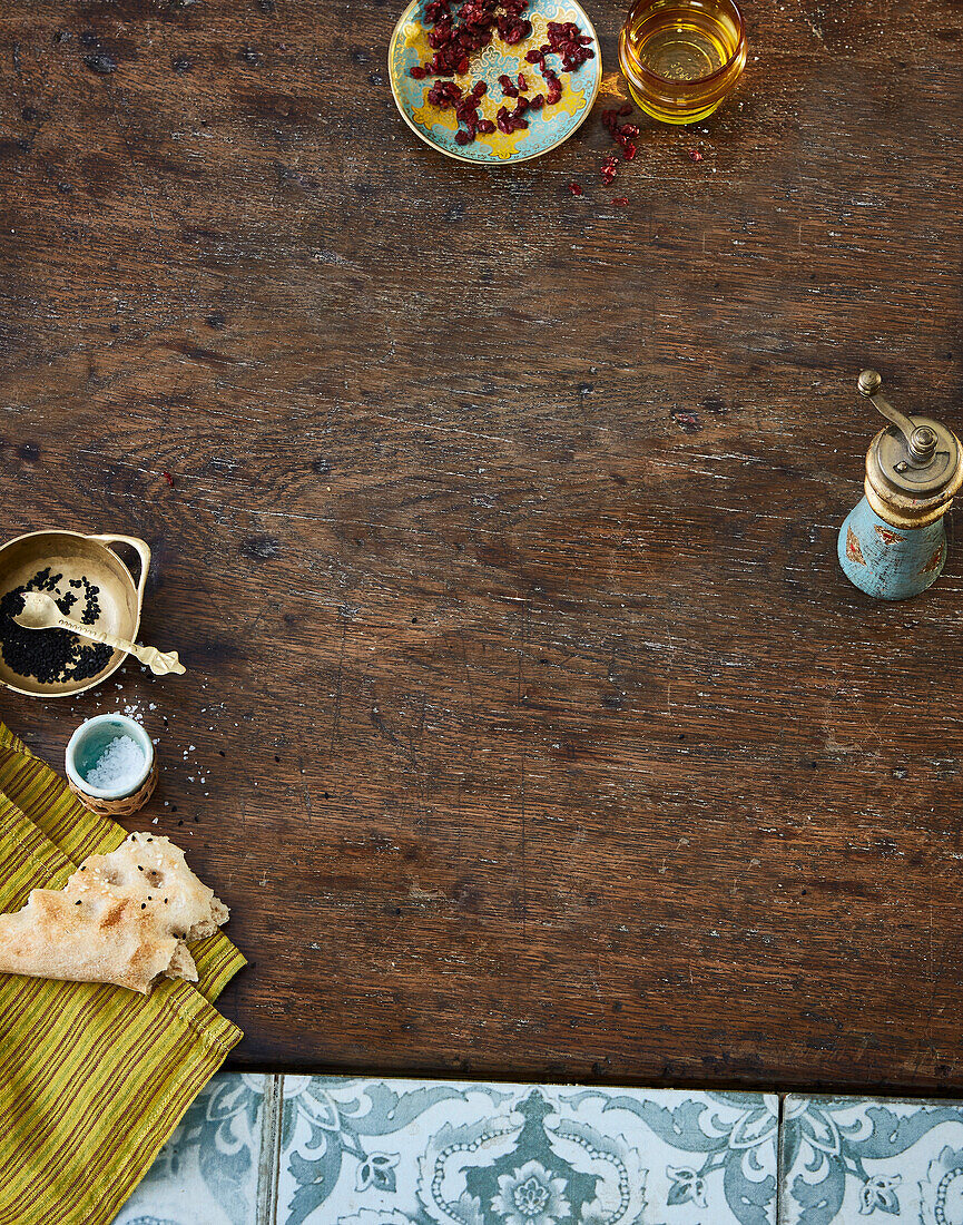 Spices on a wooden base