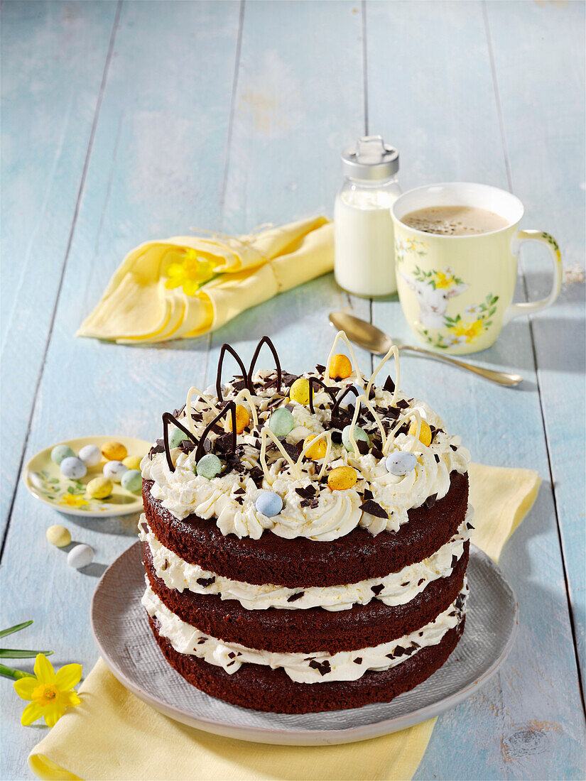 Easter buttermilk cake with chocolate sponge cake
