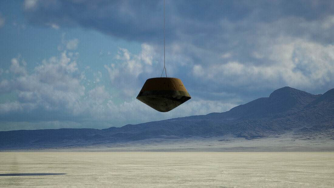 OSIRIS-REx asteroid sample return canister landing in Utah, illustration