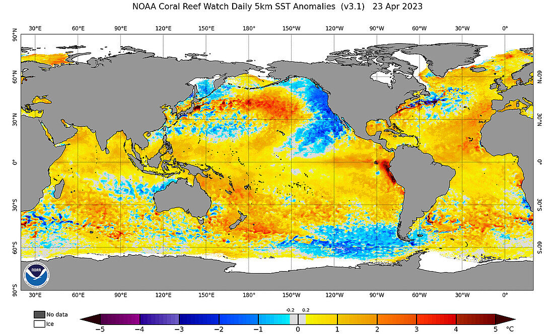 Global coral reef heat stress anomalies 2023