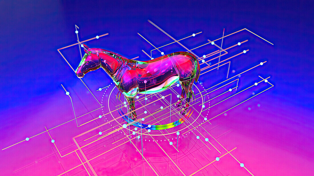 Trojan horse computer virus, conceptual illustration