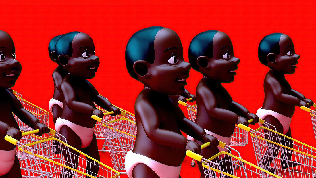 Babies shopping, illustration
