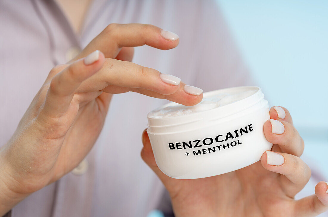 Benzocaine and menthol medical cream, conceptual image