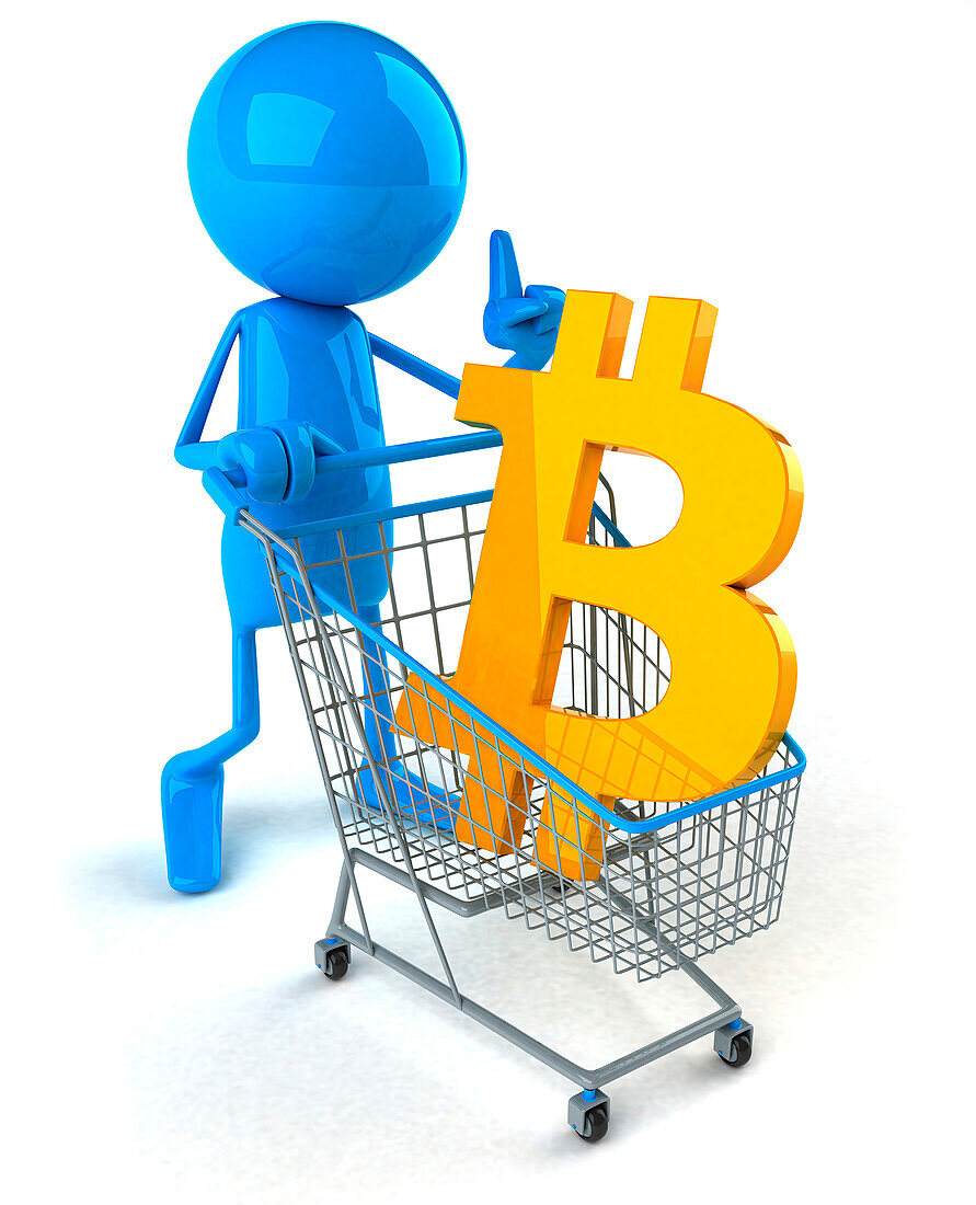 Shopping using bitcoin, conceptual illustration