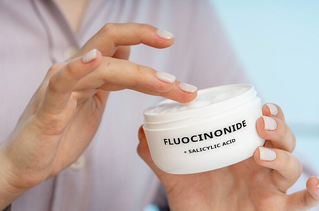 Fluocinonide and salicylic acid medical cream, conceptual image