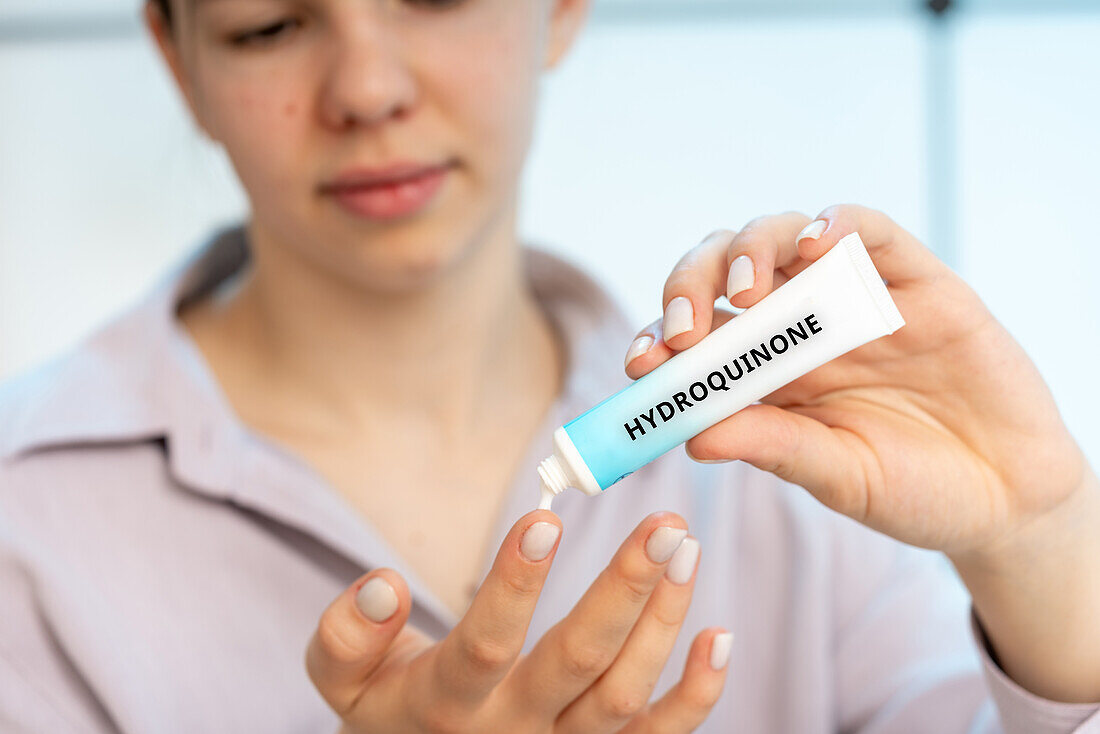 Hydroquinone medical cream, conceptual image