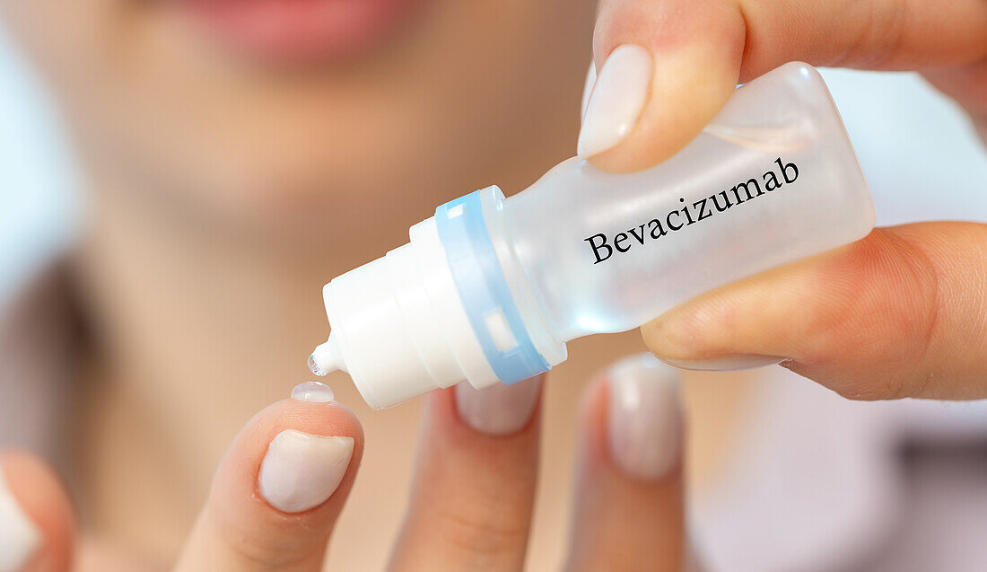 Bevacizumab medical drops, conceptual image