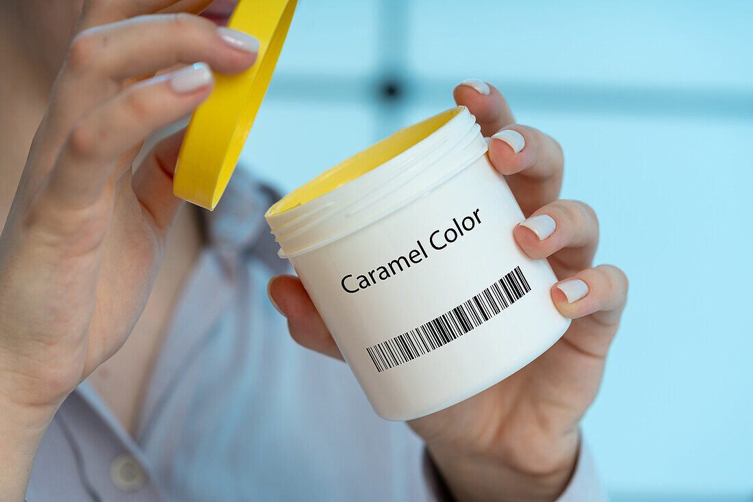 Caramel colour food additive, conceptual image