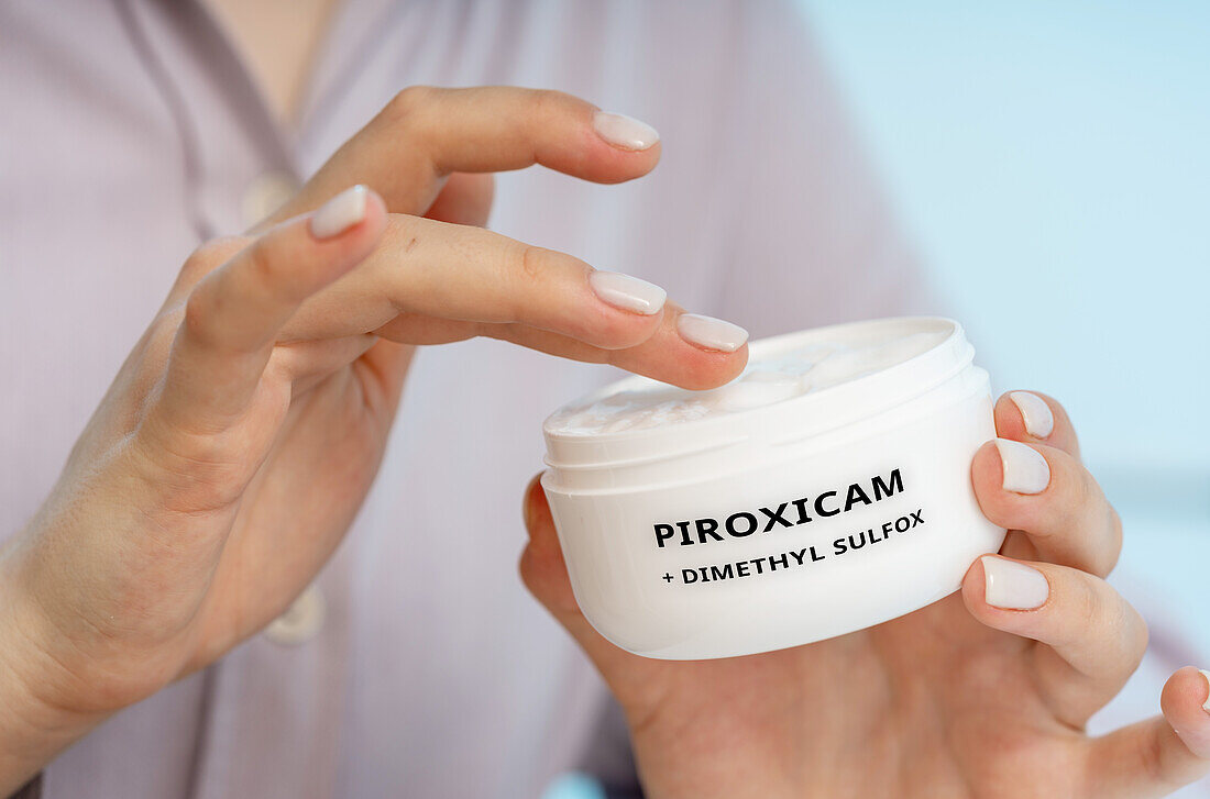 Piroxicam and dimethyl sulfox medical cream, conceptual image