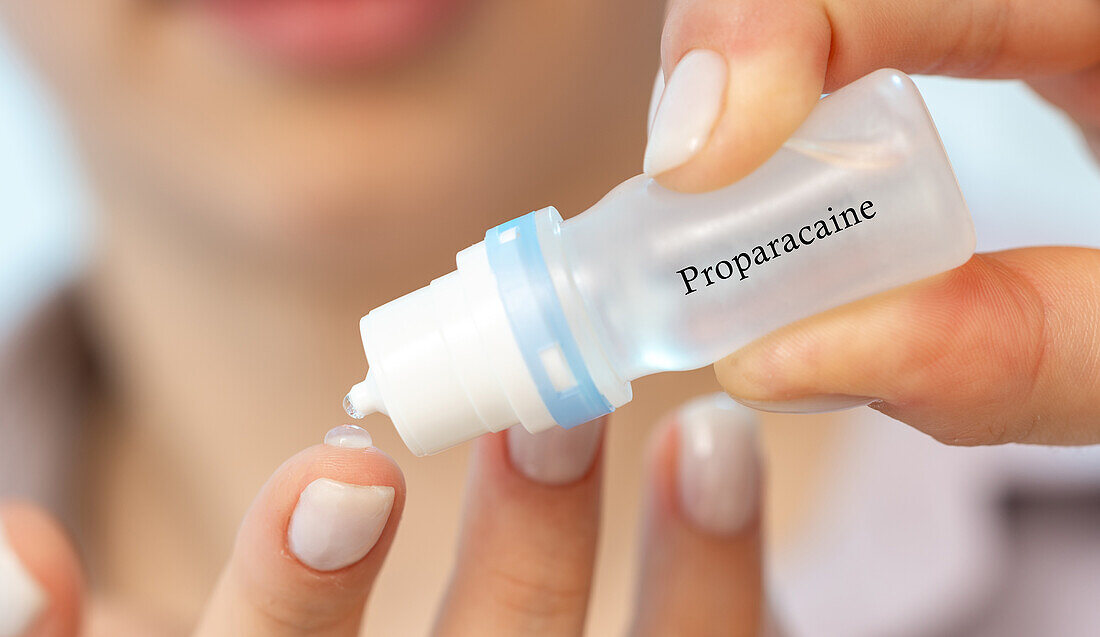 Proparacaine medical drops, conceptual image