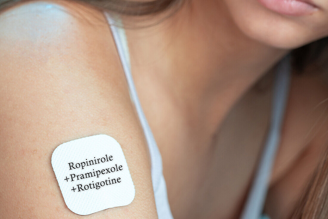 Ropinirole and pramipexole and rotigotine, conceptual image