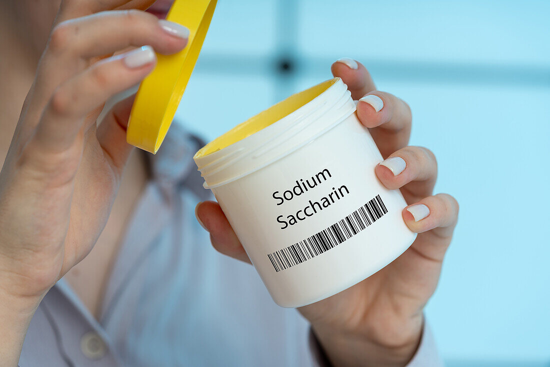 Sodium saccharin food additive, conceptual image