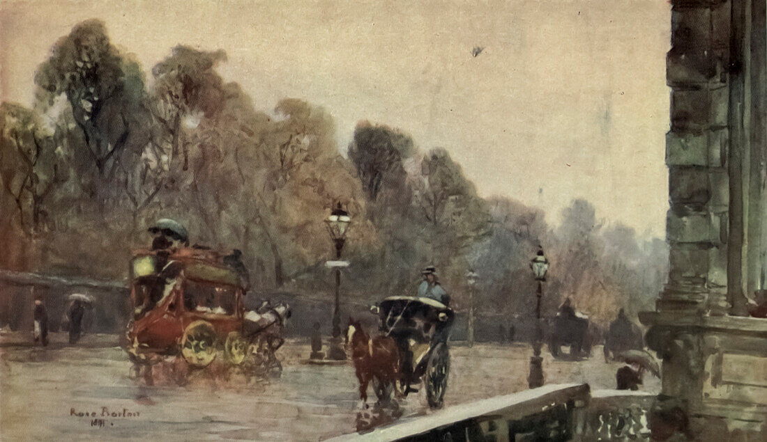 Grosvenor Place on a wet day, illustration