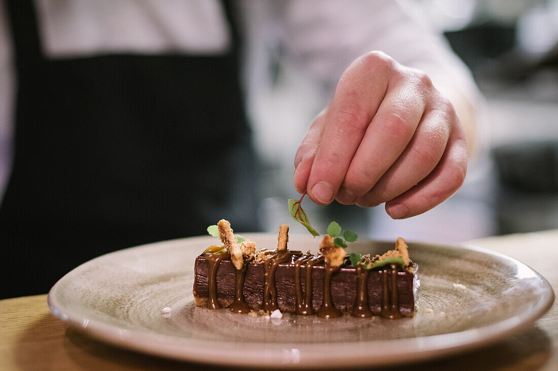 Garnished chocolate ganache tartlets