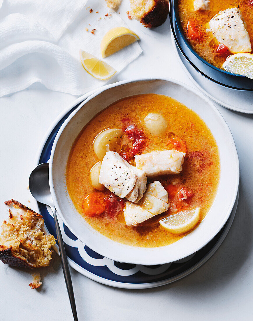 Kakavia - traditional Greek fish and tomato soup