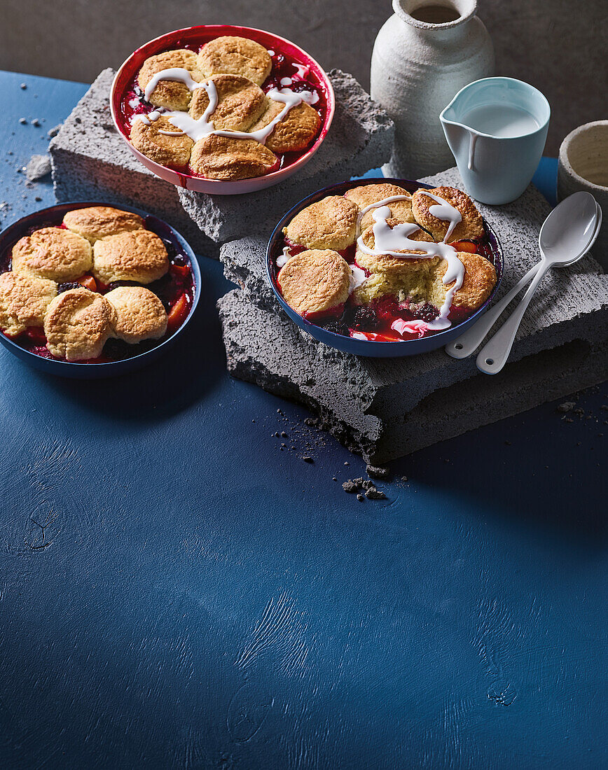 Plum and blackberry cobbler with coconut crust