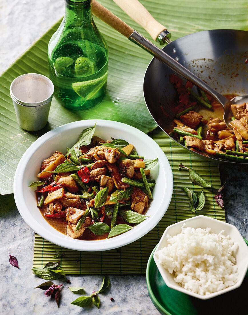 Thai-style chilli basil chicken with rice