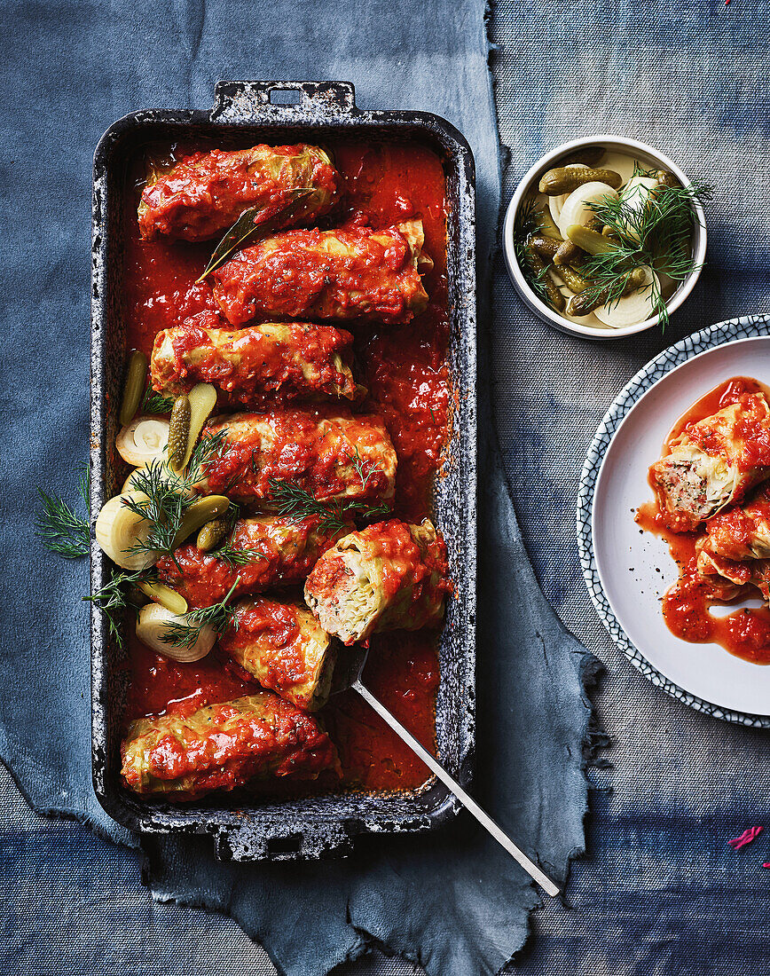 Stuffed cabbage rolls with tomato sauce