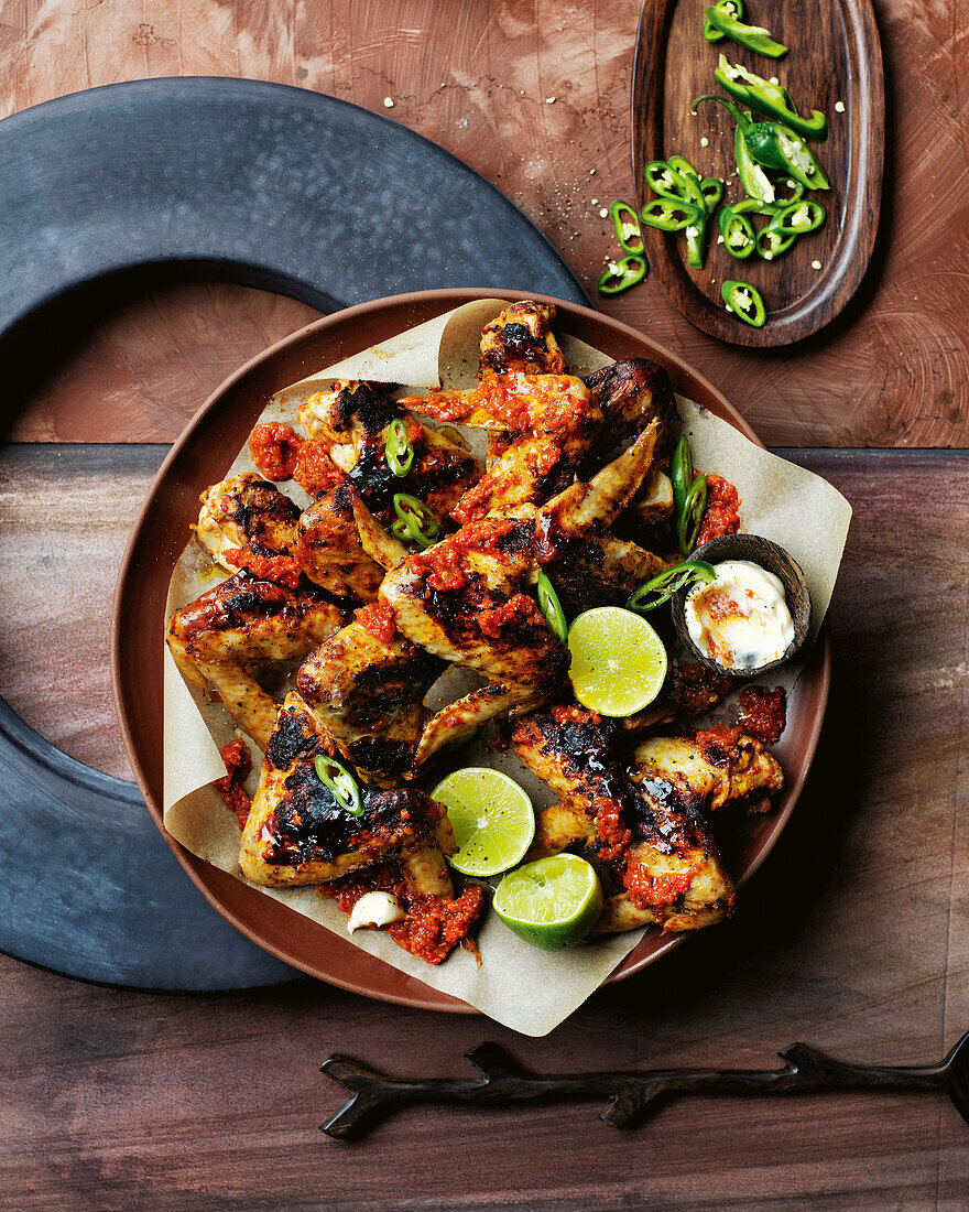 Grilled chicken wings with lime and chilli