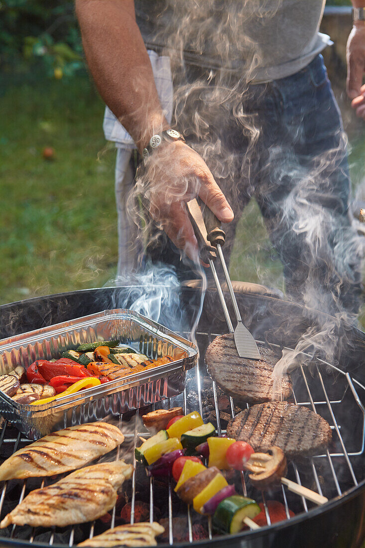 Grilled meat, poultry, skewers and vegetables