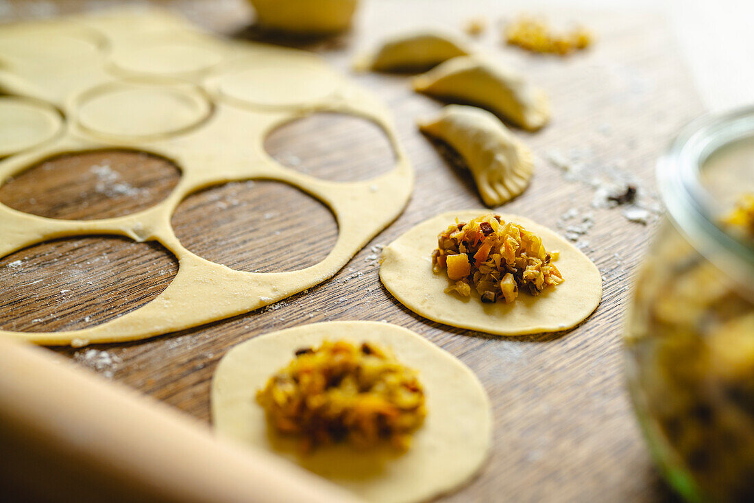 Pierogi with sauerkraut and mushroom filling