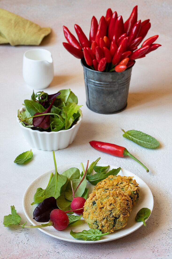 Vegetarian potato and ricotta patties with herbs